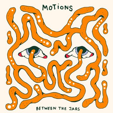 Abstract illustration with swirling orange lines and eyes on a light background.