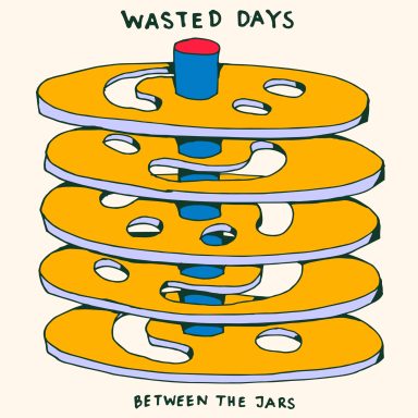 Stapels schijven met gaten, een blauwe cirkel in het midden, met de tekst "Wasted Days".